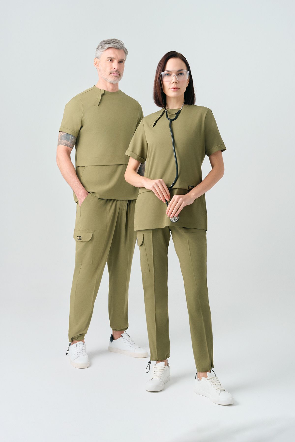 ÇİZGİ MEDİKAL Haki Zero Best Likra Scrubs Takım Çift Yönlü Esnek Kumaş Doktor Hemşire Üniforması
