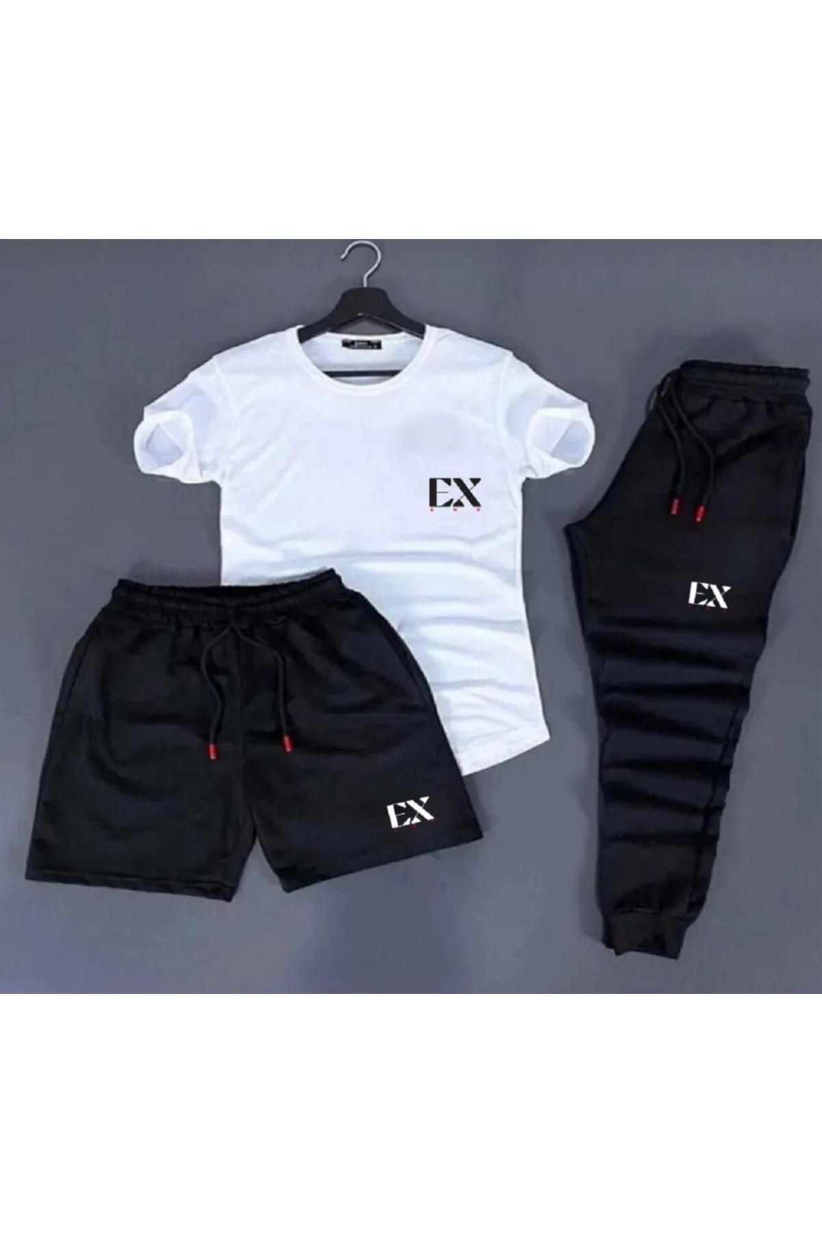 SILATU EXans Baskılı Original Ünisex Yazlık Şort T-shirt Eşofman Altı 3 lü Takım