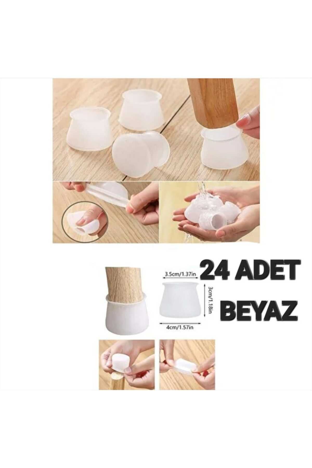 Dalian Home 24'lü Kaydırmaz Çizdirmez Mobilya Sandalye Masa Zemin Koruyucu Pabuç Ayak Kılıf BEYAZ