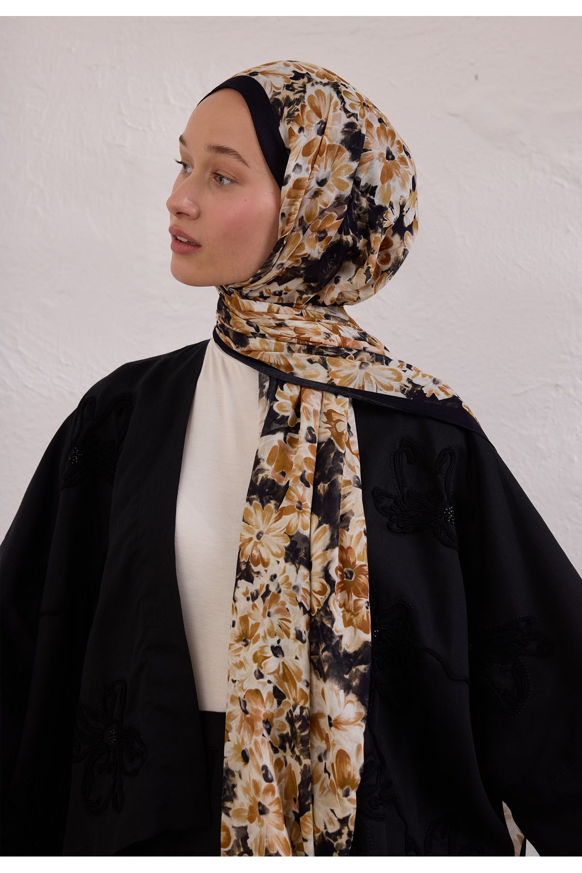 Fresh CHERRY BLOSSOM DESEN RAMİ ŞAL SİYAH