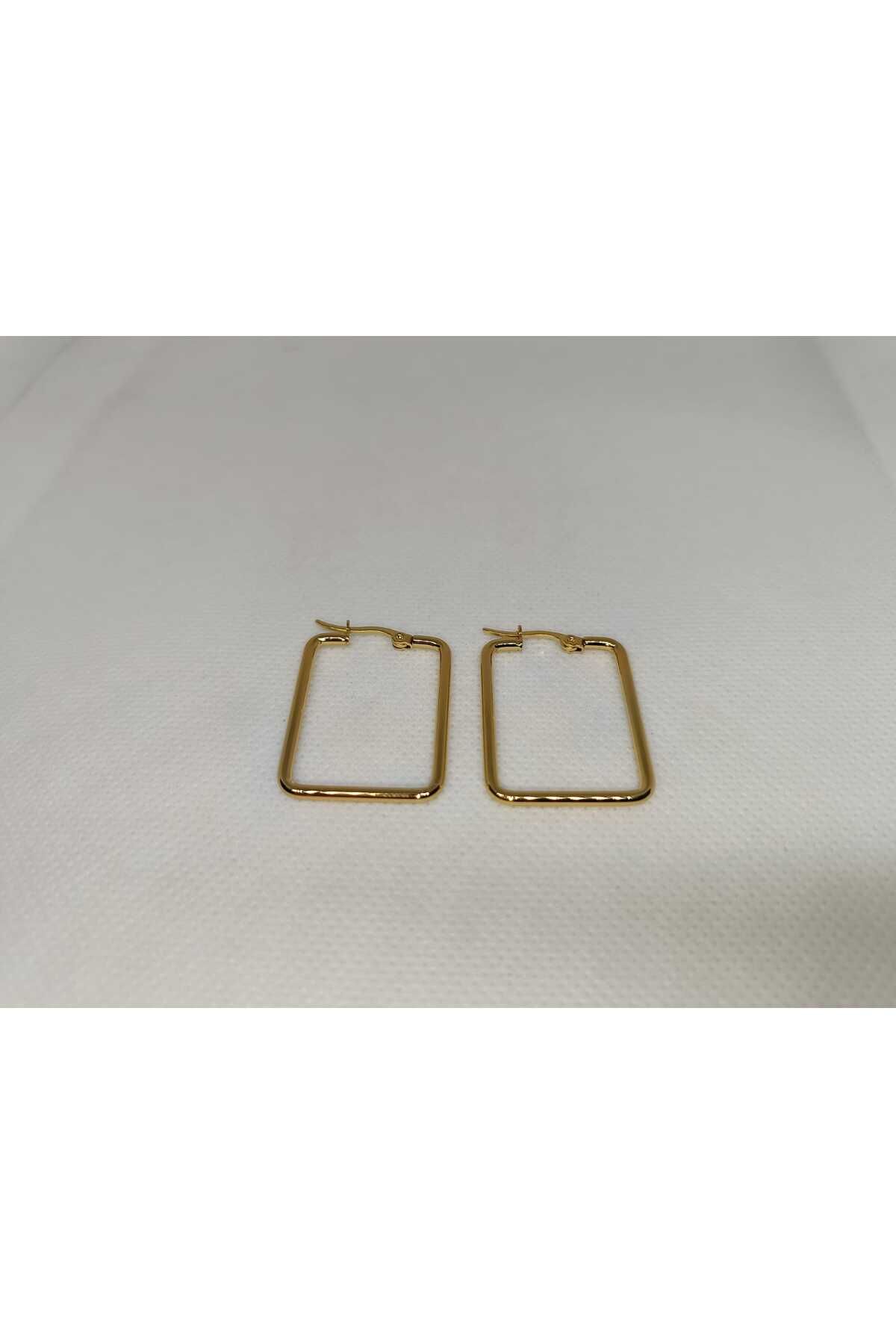 Store 316L Diktörtgen Şekilli Paslanmaz Çelik Gold Küpe