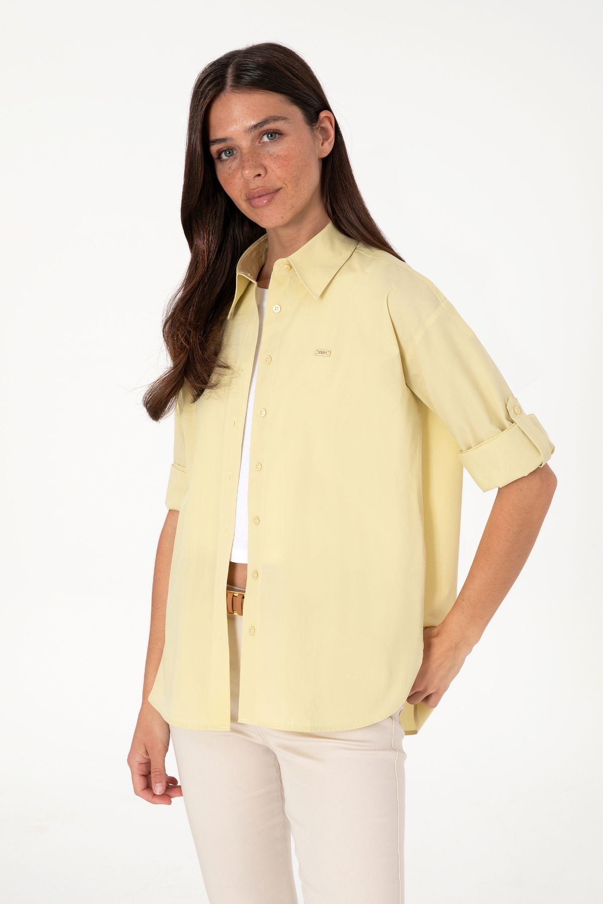 U.S. Polo Assn. Kadın Açık Haki Uzun Kollu Gömlek 50306390-VR183