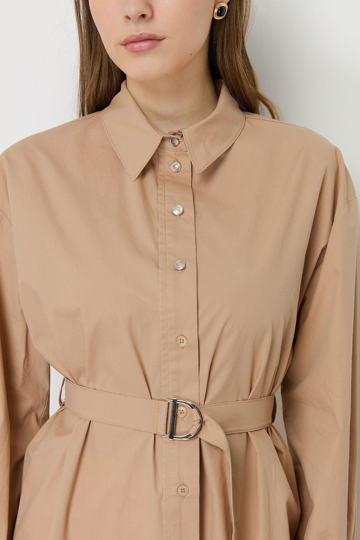 Nihan Beli Kemerli Asimetrik Tunik Camel