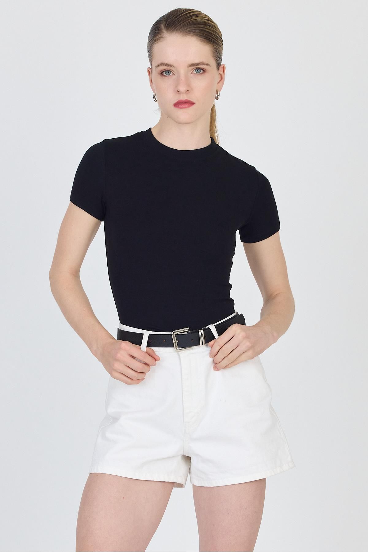 Rays Siyah Bisiklet Yaka Viskoz/Yumuşak Kumaş Slim Fit Tişört 1468
