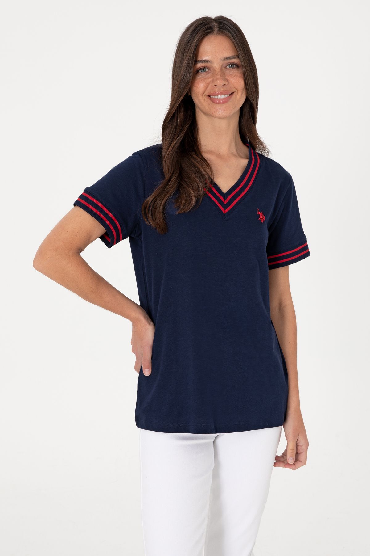 U.S. Polo Assn. Kadın Lacivert V Yaka Tişört 50305770-VR033