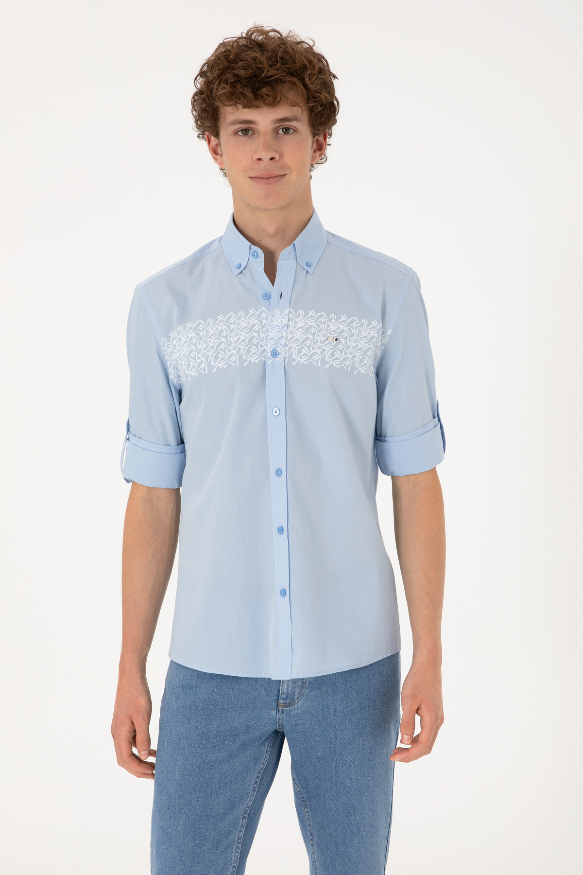 پیراهن آستین بلند مردانه آبی روشن برند یو اس پولو کد:(50306362-VR003) U.S. Polo Assn.