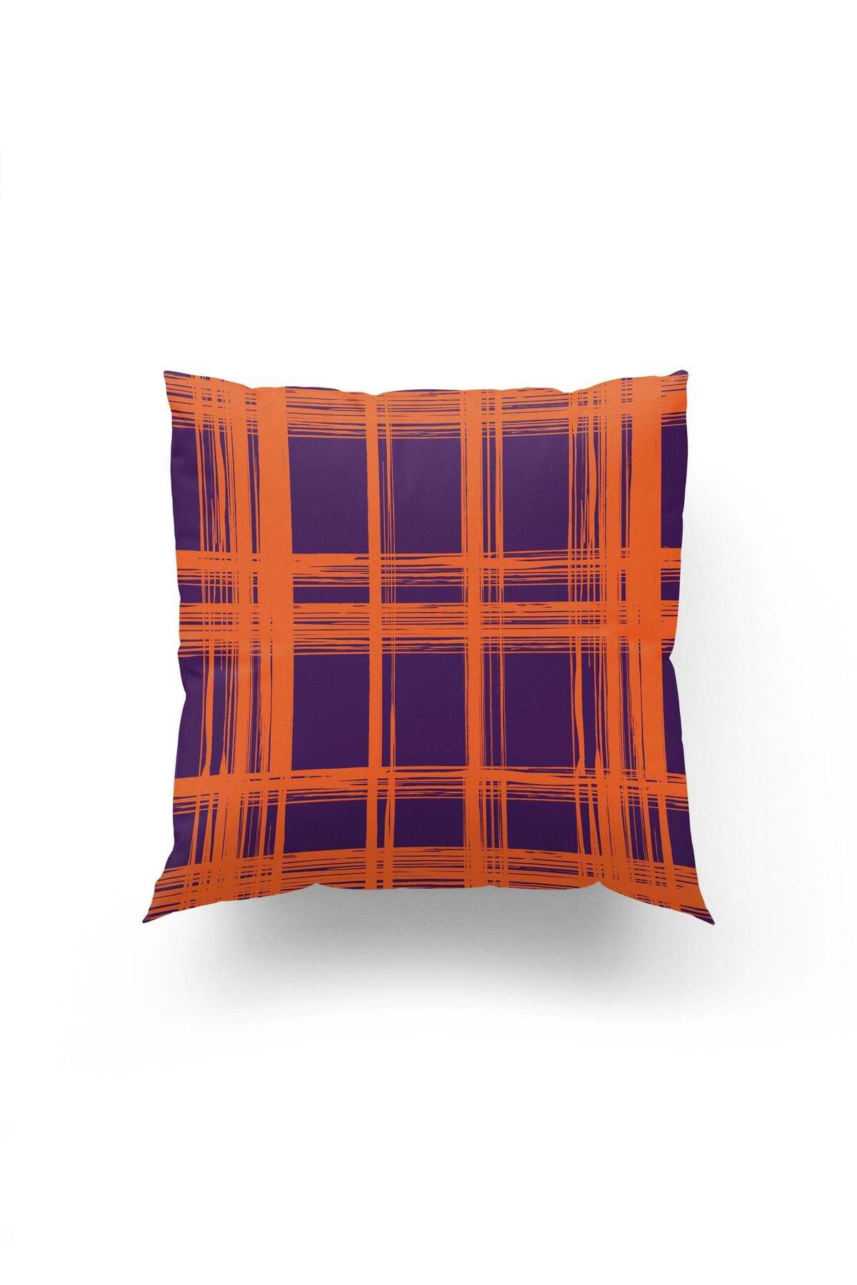 Dokumio Contemporary Plaid – Sanat Dokunuşlu Mor & Turuncu Kırlent Kılıfı