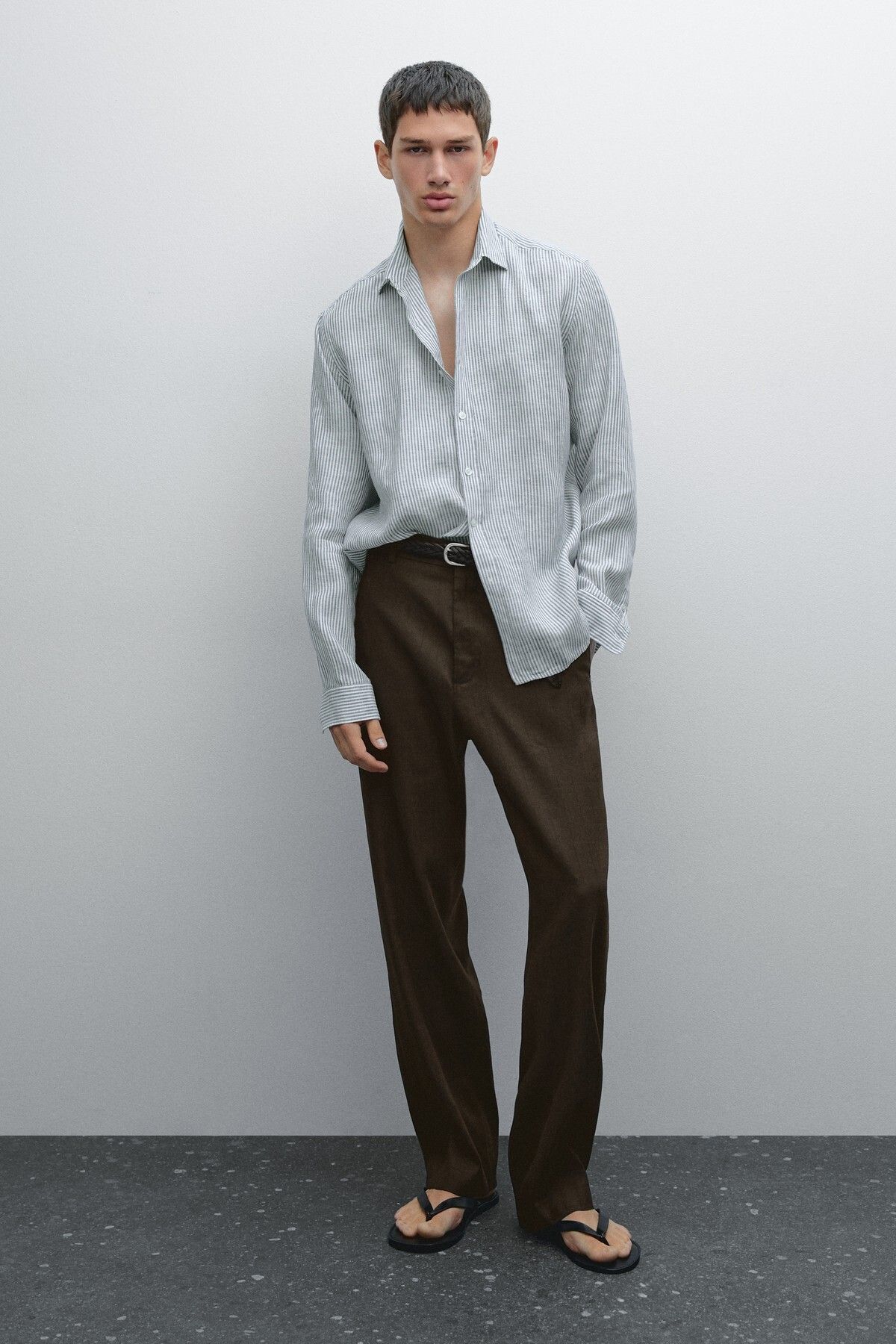 Massimo Dutti Regular fit çizgili keten gömlek