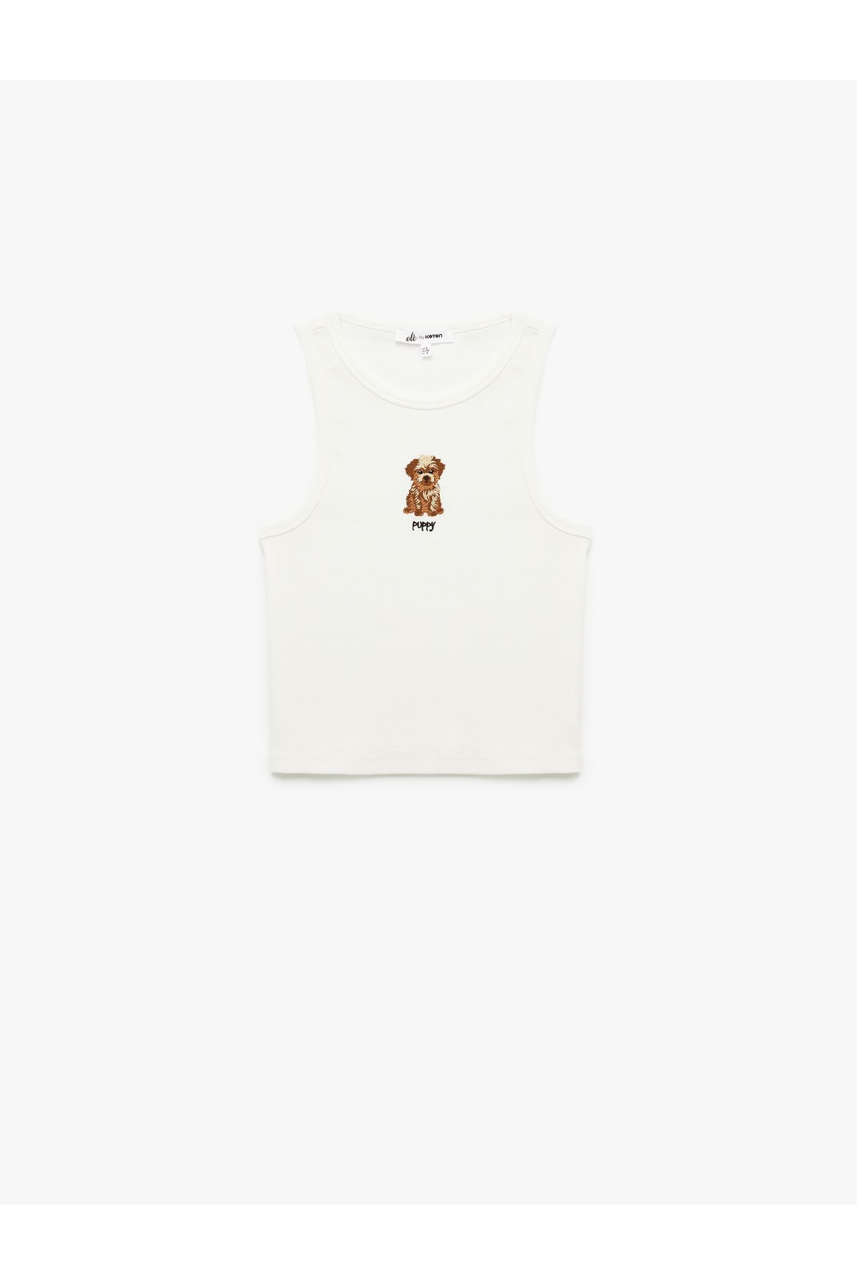 Koton Köpek Nakış Detaylı Slim Fit Bisiklet Yaka Pamuklu Kolsuz Bluz