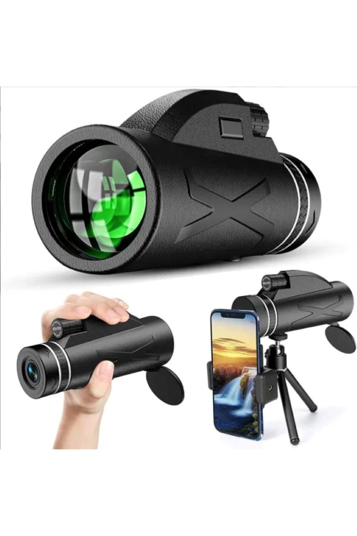 TeknoFaji Tek Göz El Dürbünü Monoküler Teleskop Telefon Tutucu Tripot HD 80x Dürbün Zoom Gündüz/Gece