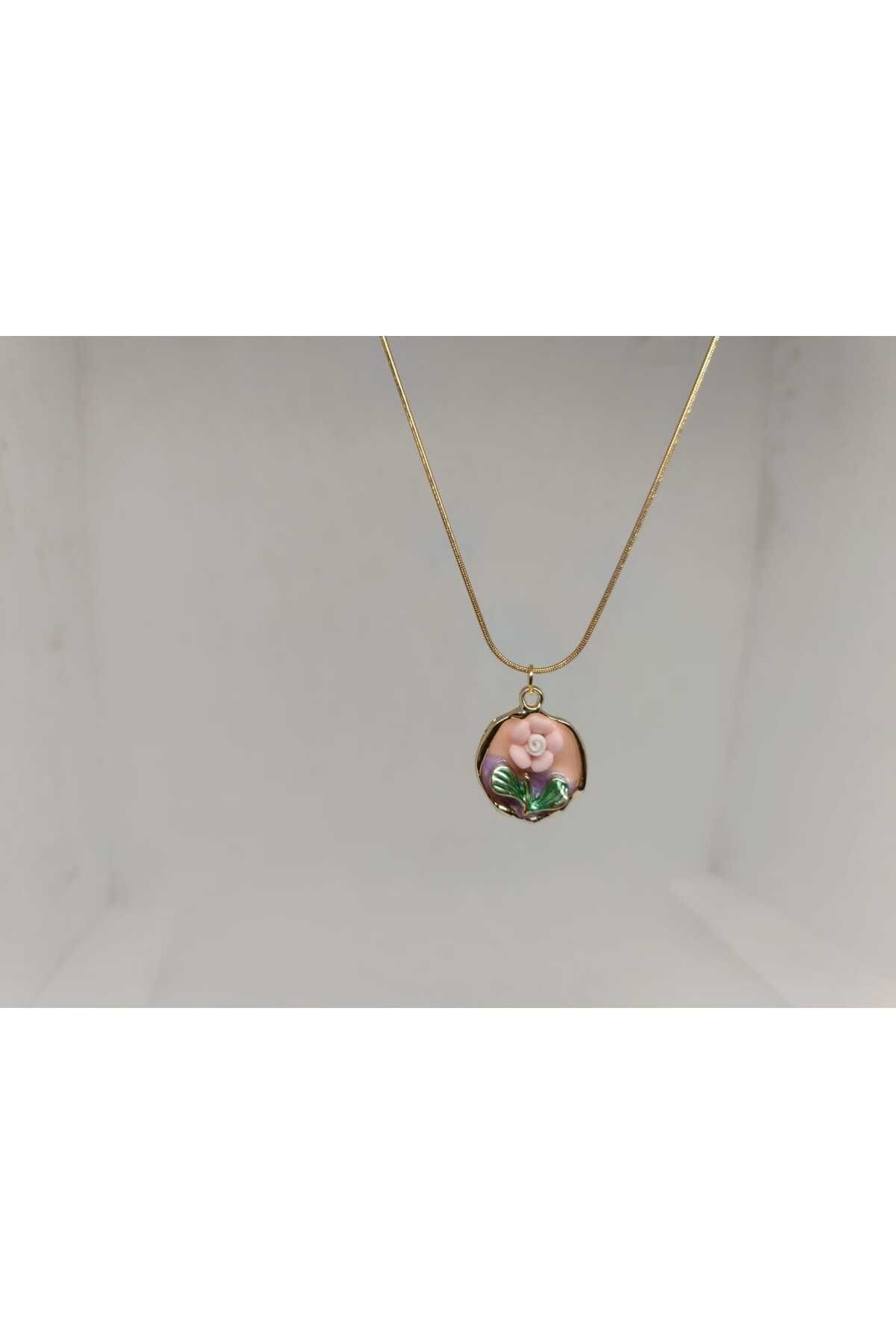 Store 316L Çiçek Temalı Paslanmaz Çelik Gold Kolye