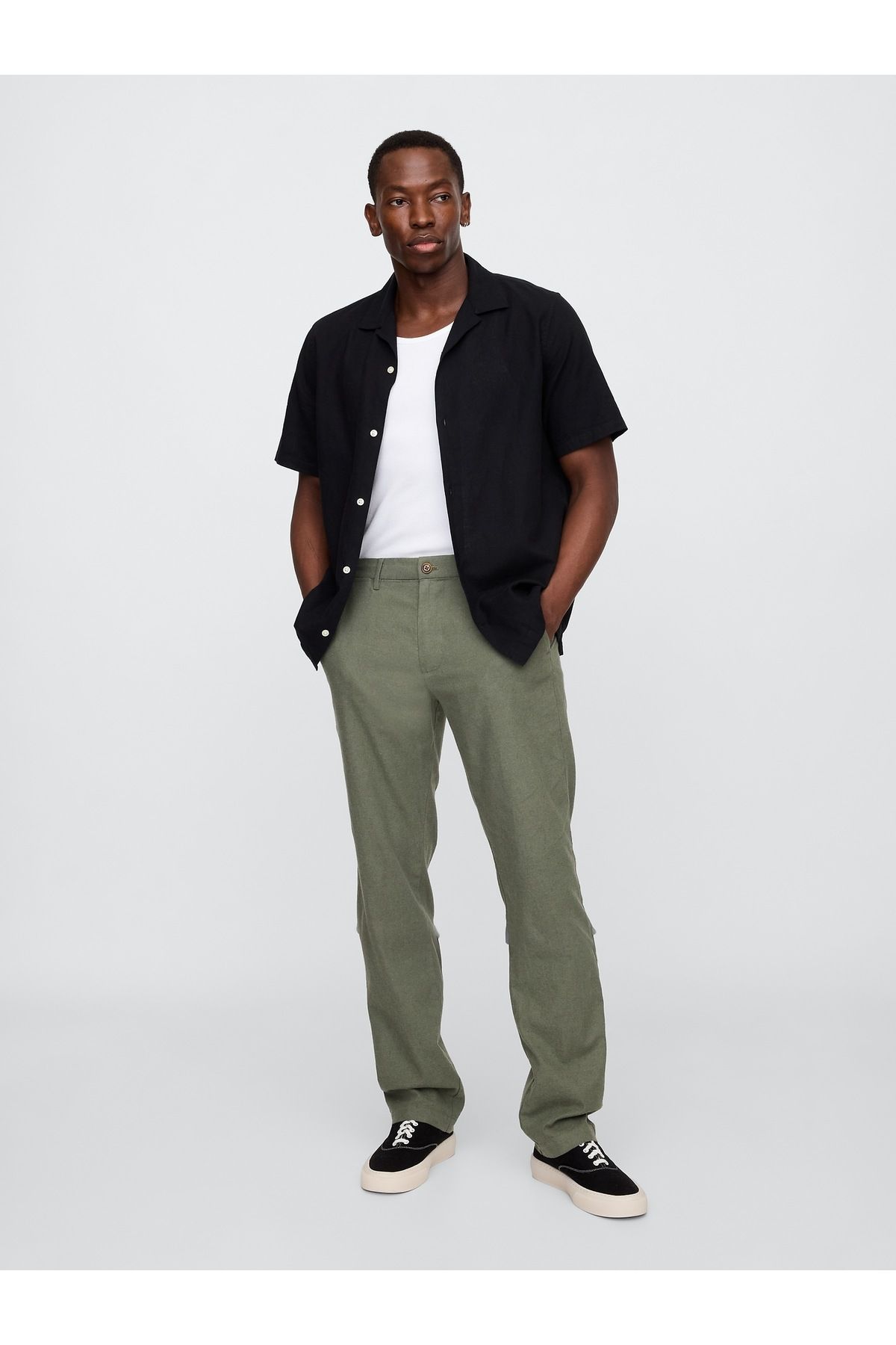 GAP Erkek Yeşil Keten Straight Pantolon