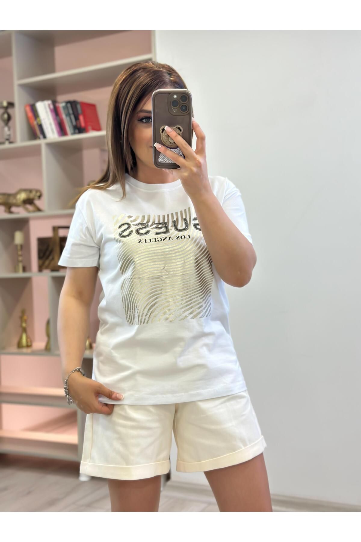 MELTEM TUĞAN Varak Baskılı Tshirt BEYAZ