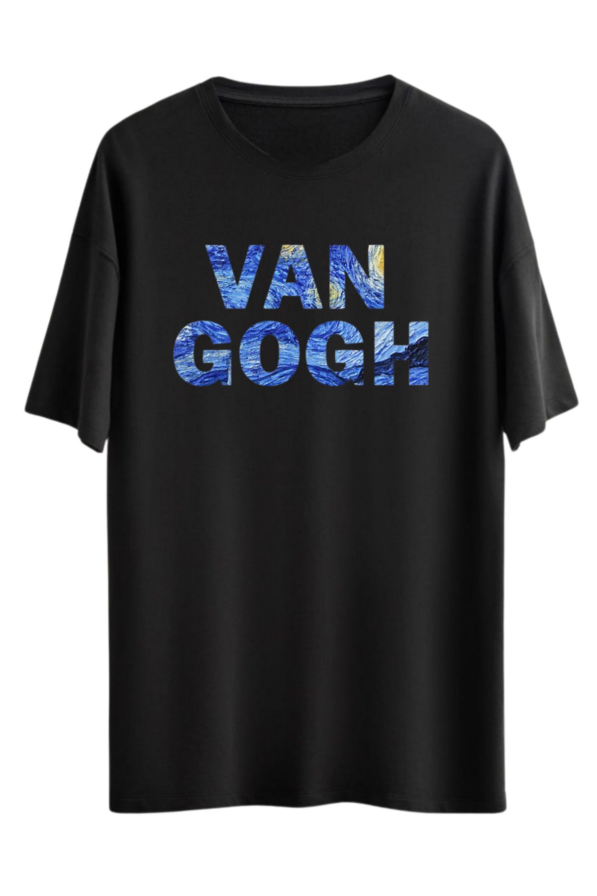 ocke VAN GOGH BASKILI BOL KESİM OVERSİZE OMUZU DÜŞÜK T-SHİRT %100 PAMUK TÜYLENMEZ