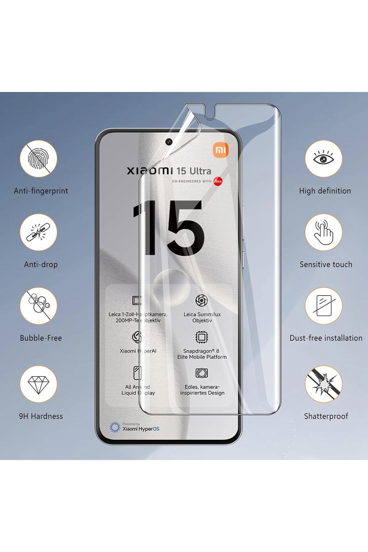 aheaks Xiaomi 15 Ultra Ekran Koruyucu İnce Jelatin Kamera Açık - Mat Şeffaf