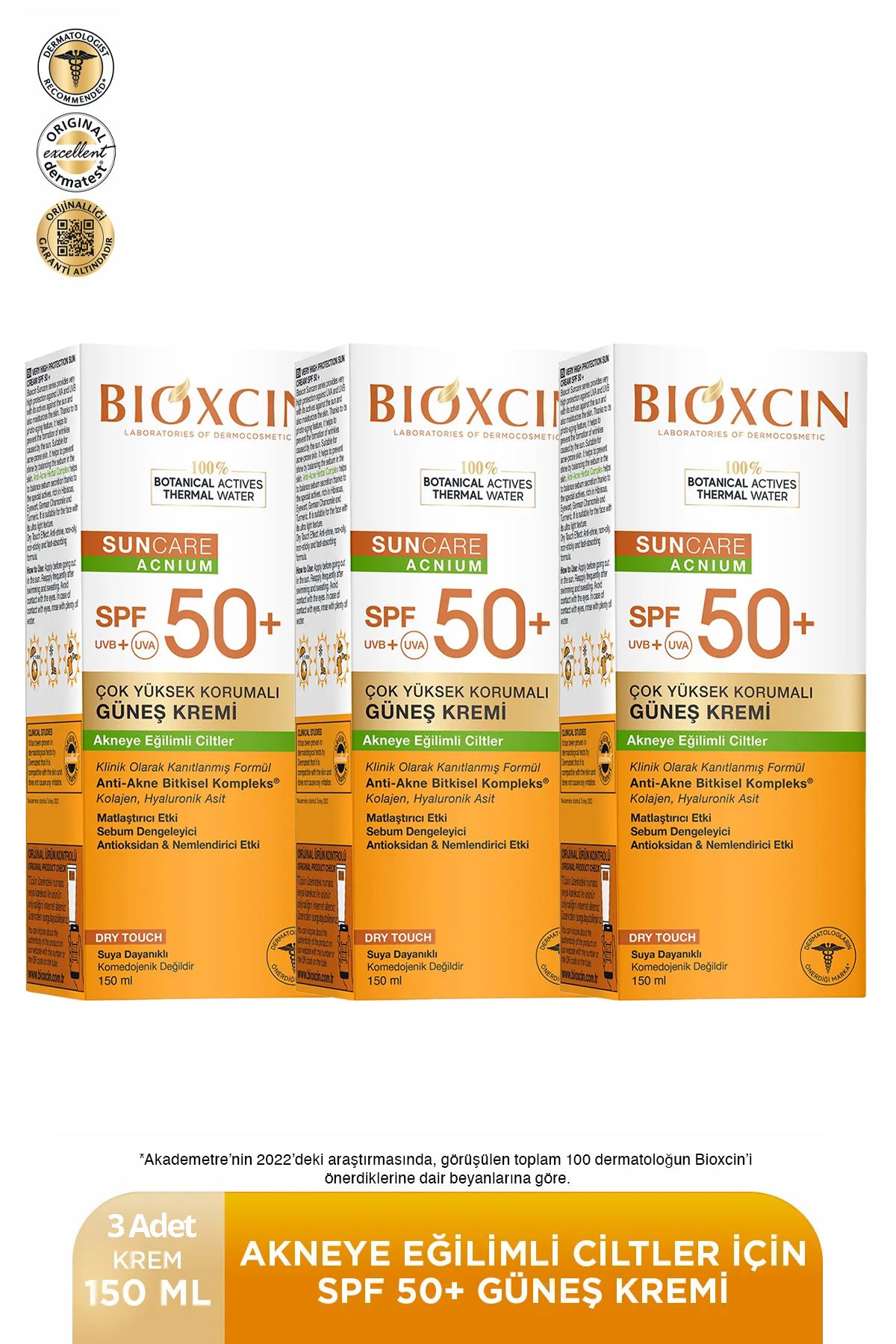Bioxcin Sun Care Acnium Spf 50 Güneş Koruyucu Krem 150 ml 3 adet