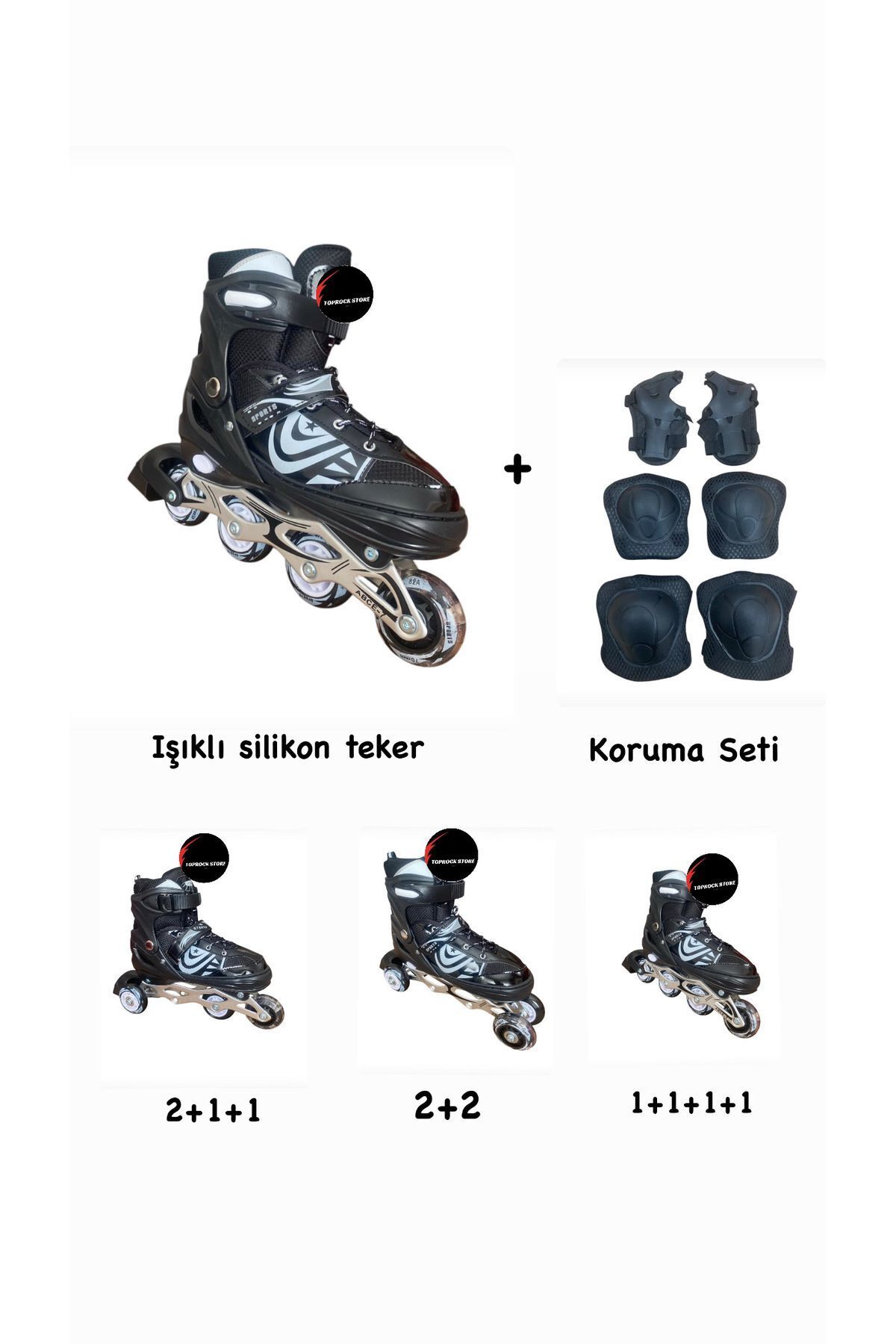 SerenityHaven Işıklı Çocuk Pateni Ayarlanılabilir Alıştırma Silikon Tekerli Frenli Metal Gövdeli Paten Dizlik Set