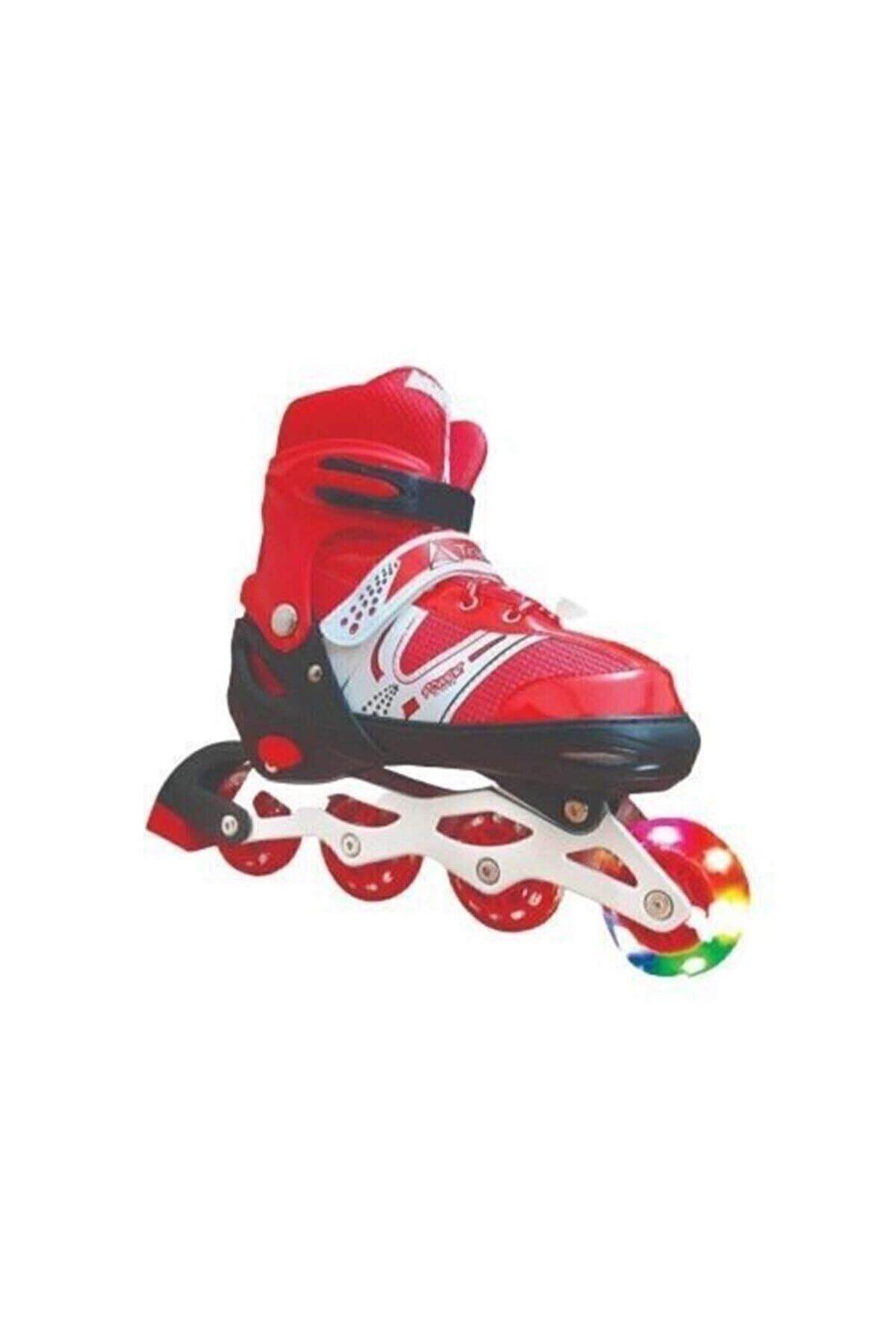 SerenityHaven Triathlon Paten Yarı Slikon Işıklı Teker Kırmızı Renk Ayarlanabilir 38-41 Numara Tek Sıra