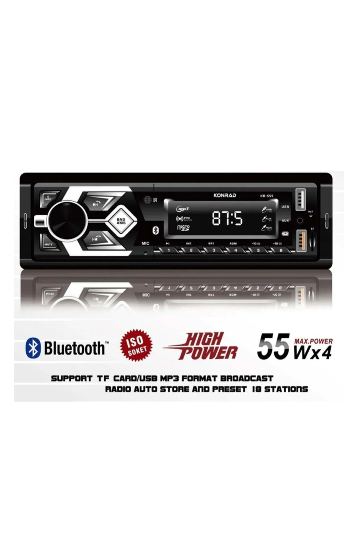 KONRAD Oto teyp 4x55 w 2 usb bluetooth ve şarjlı