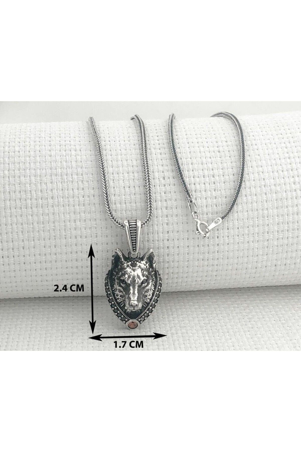 shop Kırmızı Taşlı Kurt Kafası 925 Ayar Gümüş Erkek Kolye