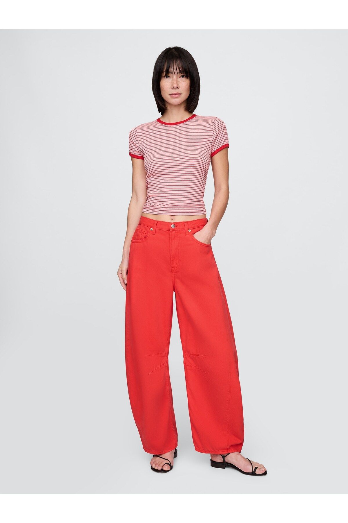 GAP Kadın Kırmızı High Rise UltraSoft Horseshoe Jean Pantolon
