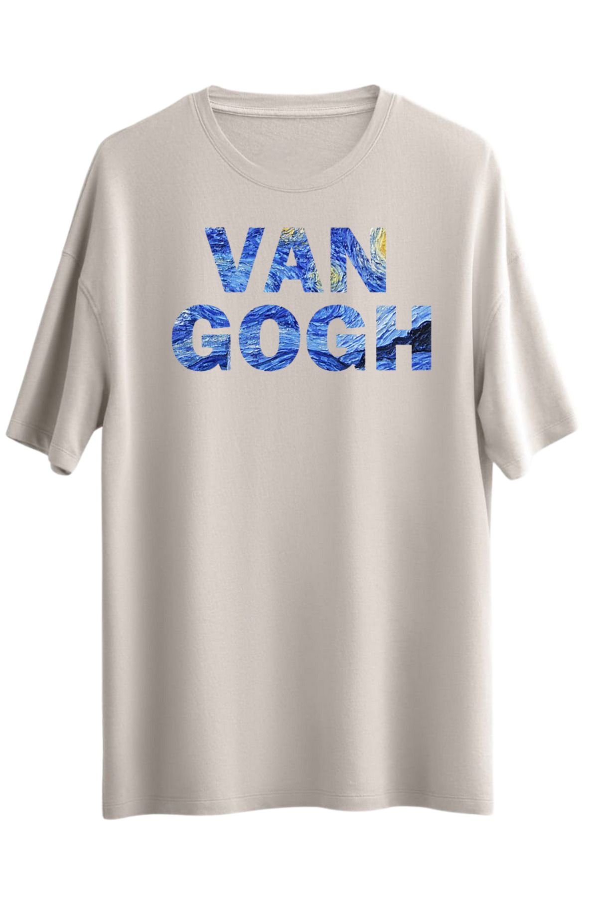 ocke VAN GOGH BASKILI BOL KESİM OVERSİZE OMUZU DÜŞÜK T-SHİRT %100 PAMUK TÜYLENMEZ