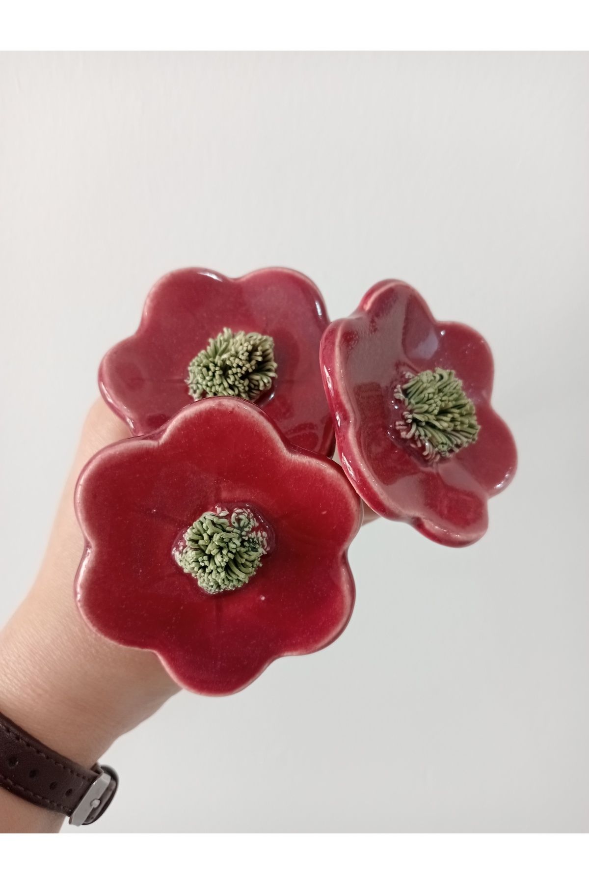 GÜLDANE SANAT ATÖLYESİ Pembe seramik çiçek 3 adet bahçe ve saksı süsü