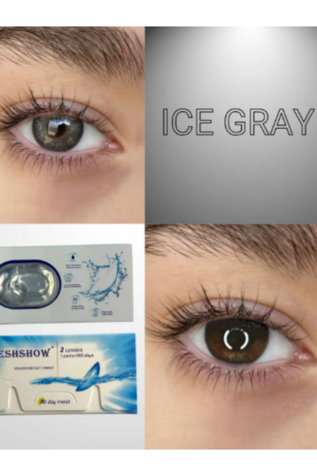 RABIR Ice Gray Renkli Kirpik Yıllık Lens Solüsyonu ve Lens Kabı