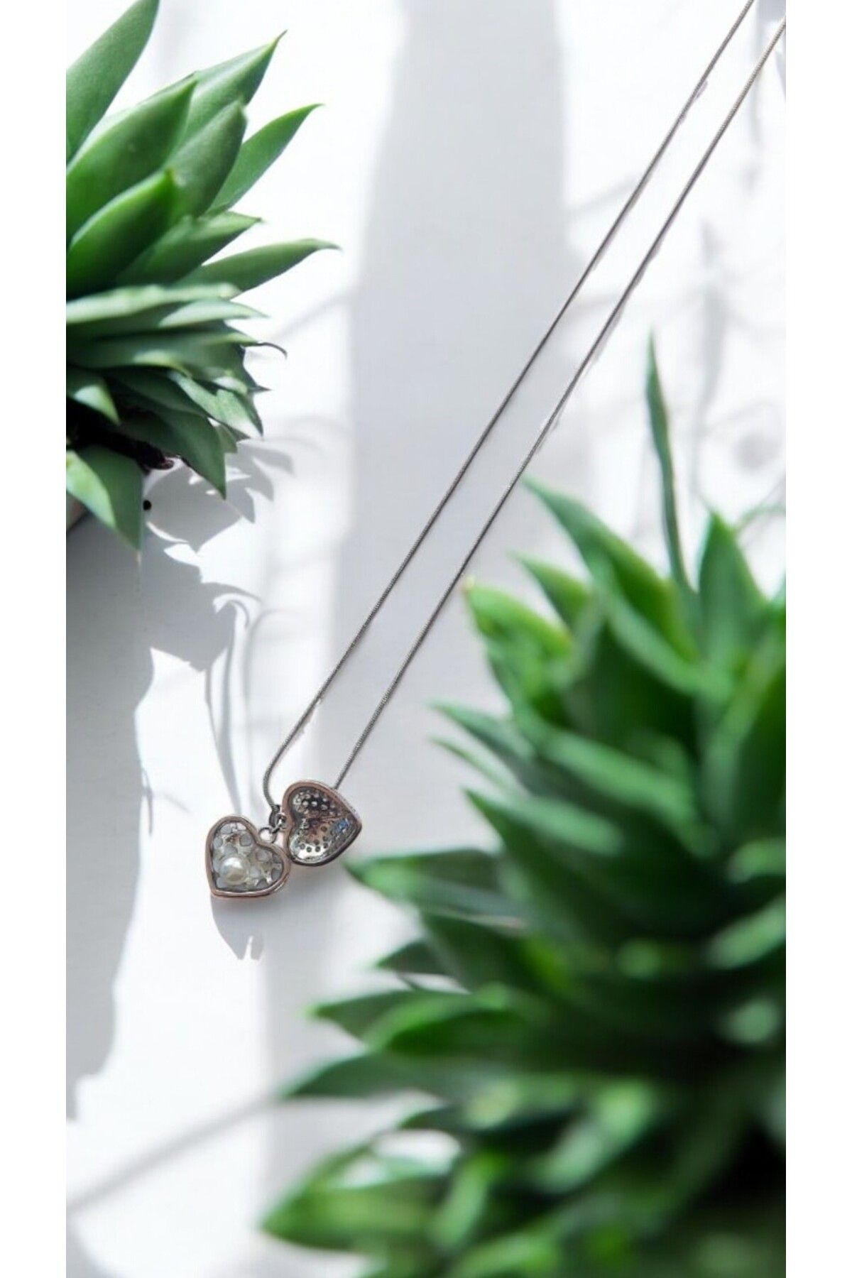 NOVA JEWELLERY Zirkon Taşlı Kalpli İnci Detaylı Paslanmaz Çelik Kolye |STEEL NECKLACE