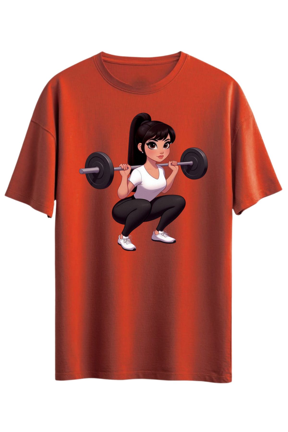 ocke GÜÇLÜ KIZ GYM SPOR BASKILI BOL KESİM OVERSİZE OMUZU DÜŞÜK T-SHİRT %100 PAMUK TÜYLENMEZ