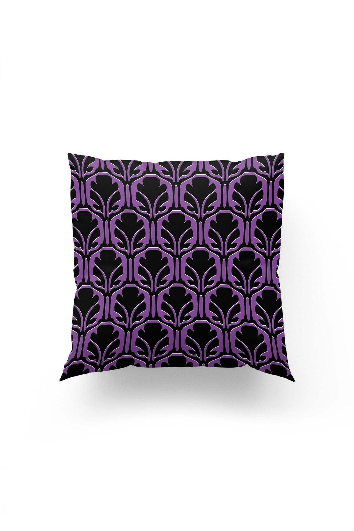 Dokumio Gothic Glam: Mor & Siyah Art Deco Kırlent Kılıfı