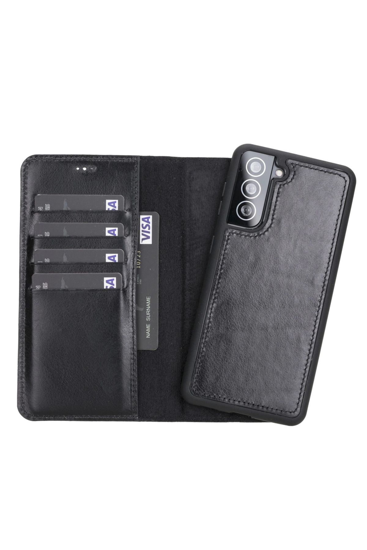 Emperium Galaxy S21 Plus Uyumlu Deri Cüzdanlı Kılıf RST1 Siyah
