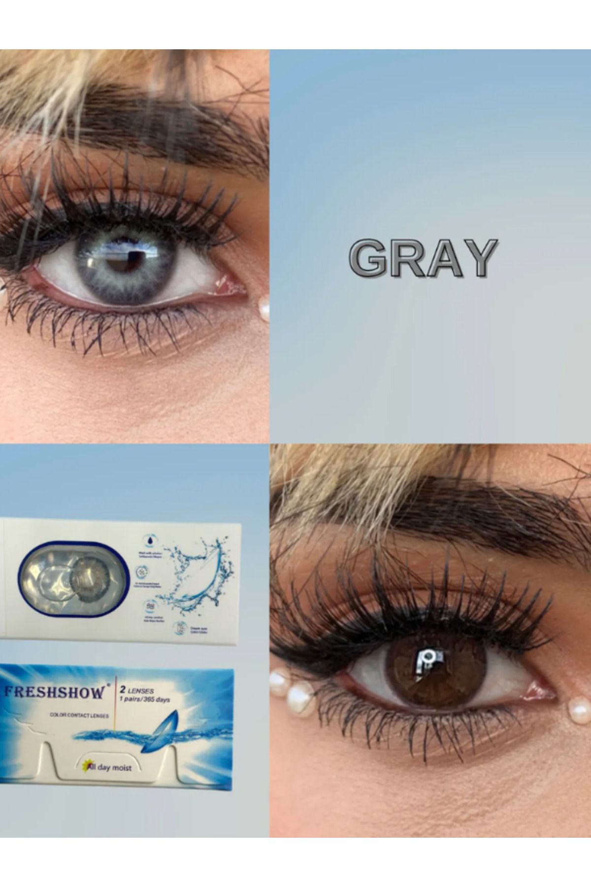 RABIR Gri Renkli Kirpik Yıllık Lens Solüsyonu ve Lens Kabı