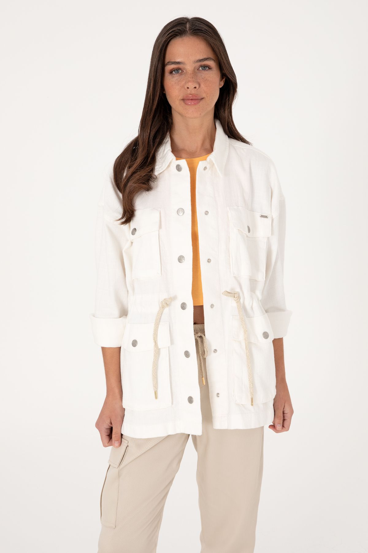 U.S. Polo Assn. Kadın Ekru Jean Gömlek 50300566-VR019