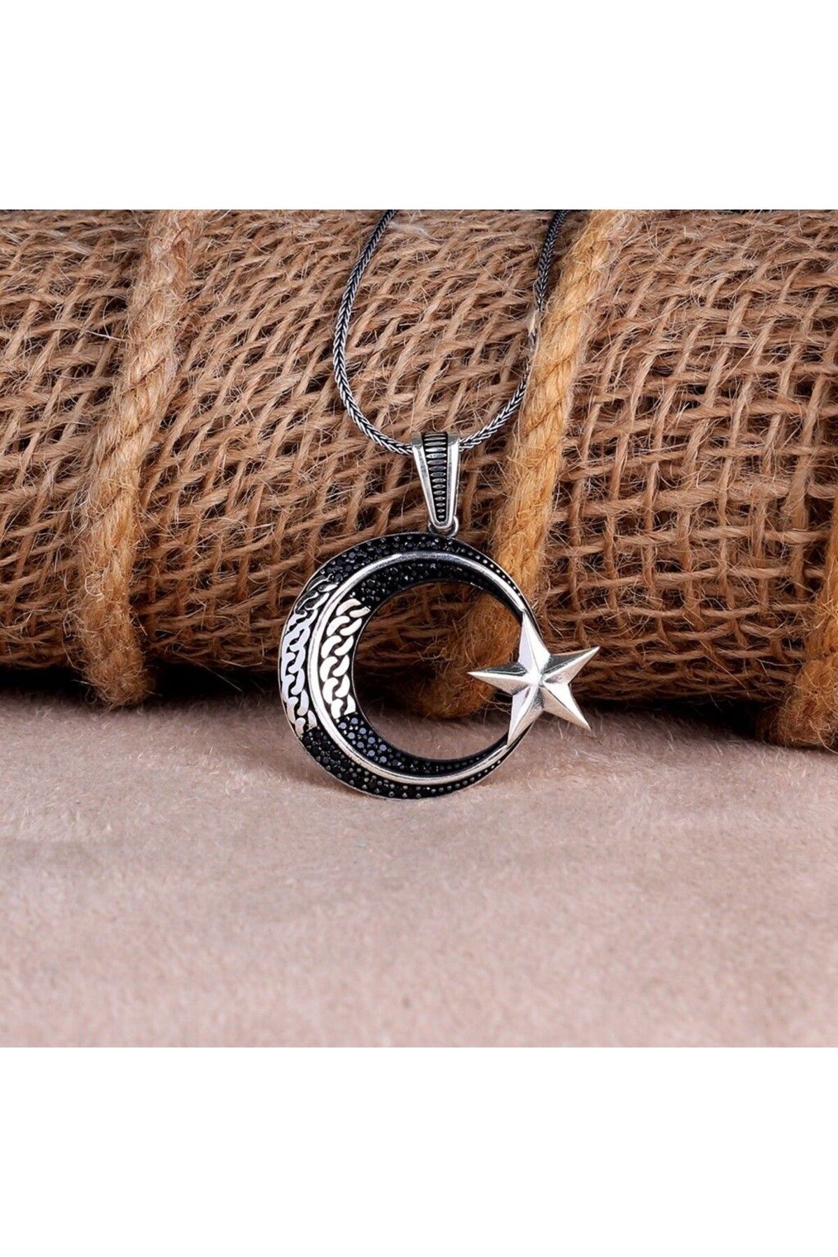 shop Orgü Ay yıldız Mikro Taşlı 925 Ayar Gümüş Kolye
