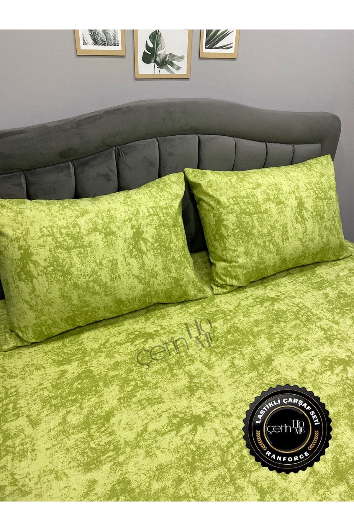 Çetinhome-Fabric Elastic Sheet Set Double and King Size Shadow Green 5