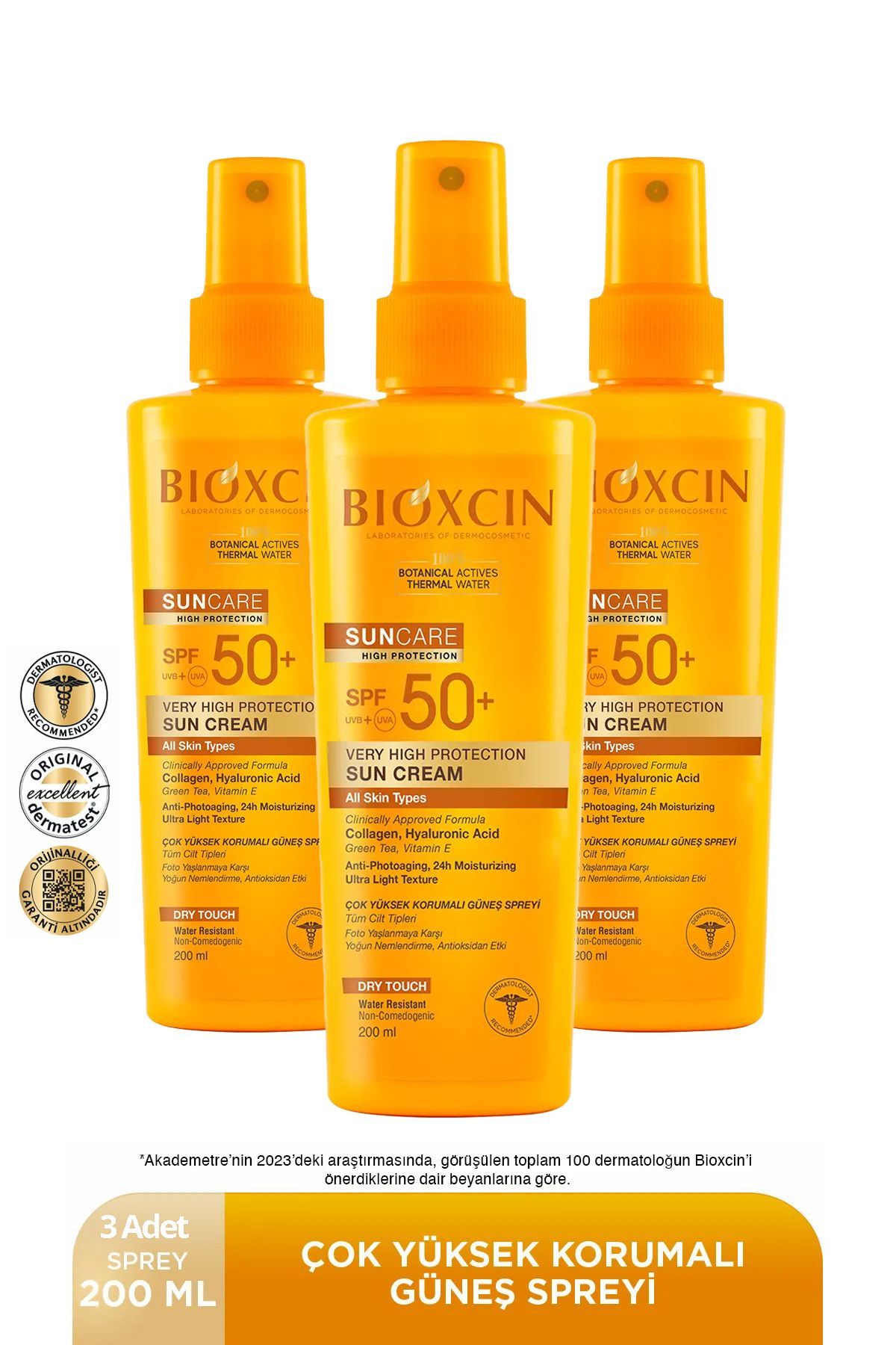 Bioxcin Sun Care Tüm Ciltler Için Güneş Spreyi Spf 50 200 ml 3 adet