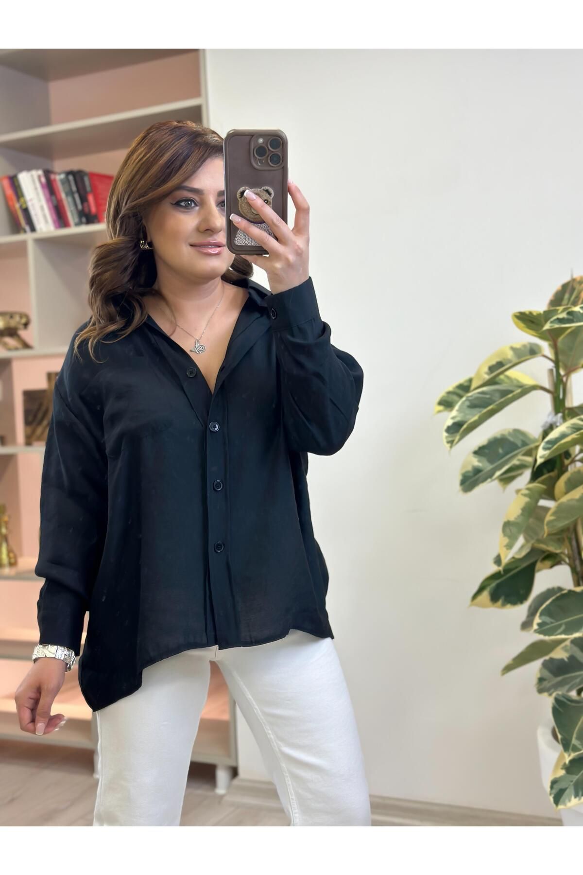 MELTEM TUĞAN Omzu Düşük Oversize Gömlek SİYAH