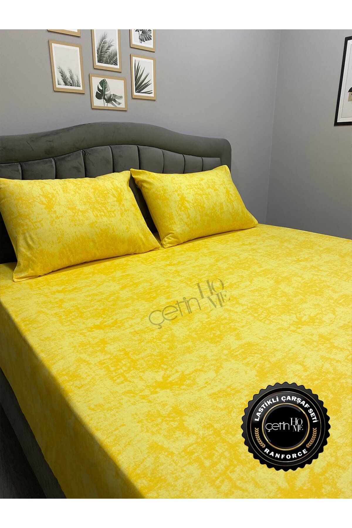 Çetinhome-Fabric Elastic Sheet Set Double and King Size Shadow Yellow 3
