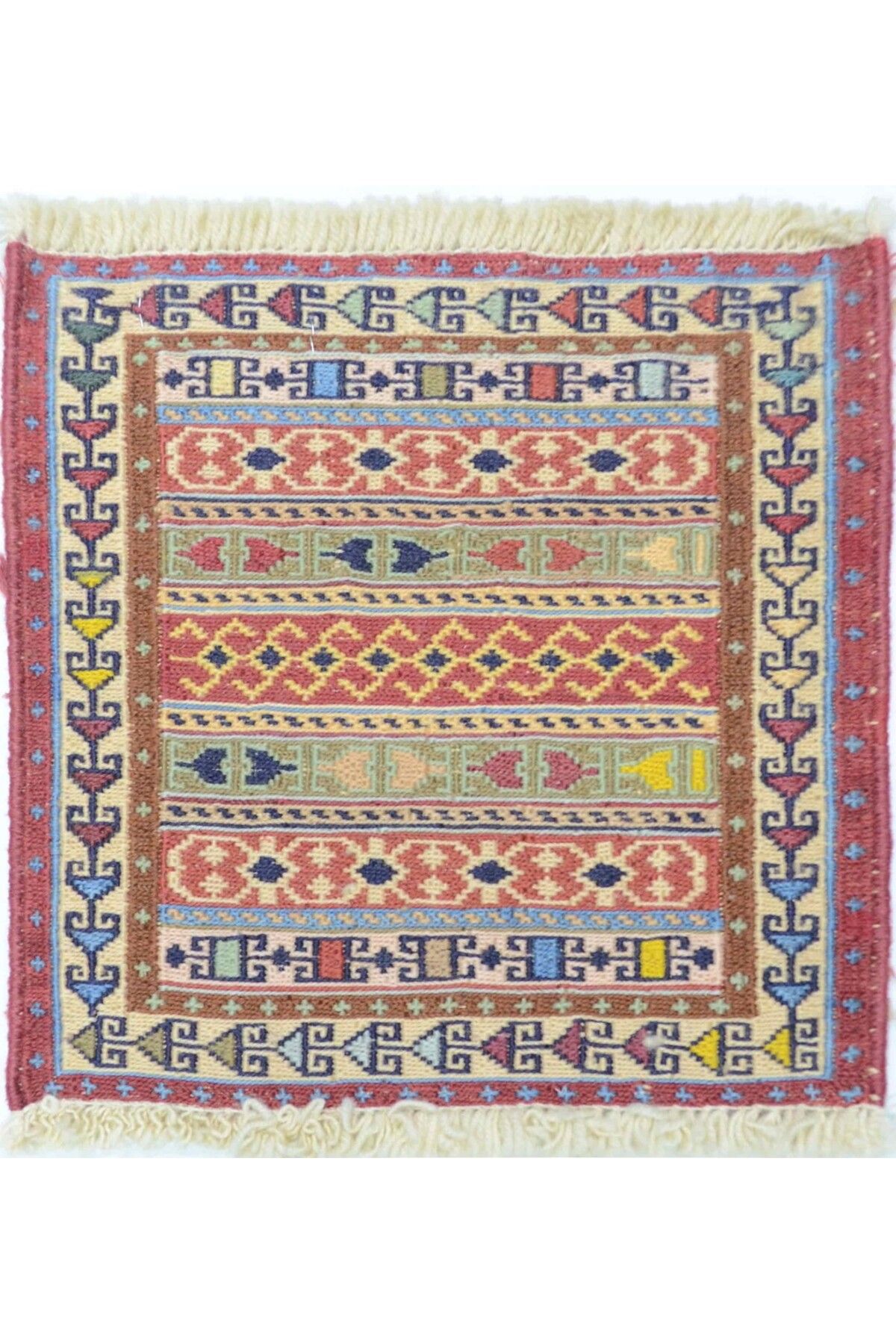 Handmade İran Zolanvari El Dokuma Sumak Küçük Boy Kilim 30x30 cm (0,09 m²)
