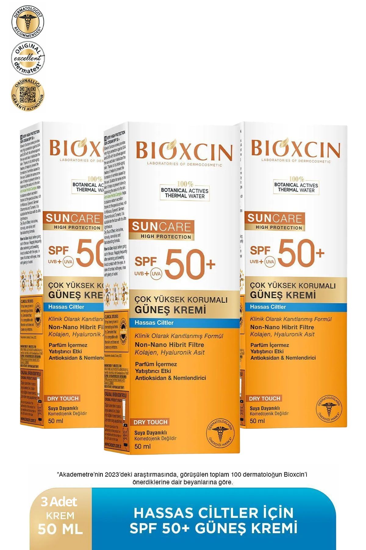 Bioxcin Sun Care Hassas Ciltler İçin Çok Yüksek Korumalı Güneş Kremi 50 SPF 50 Ml 3 adet