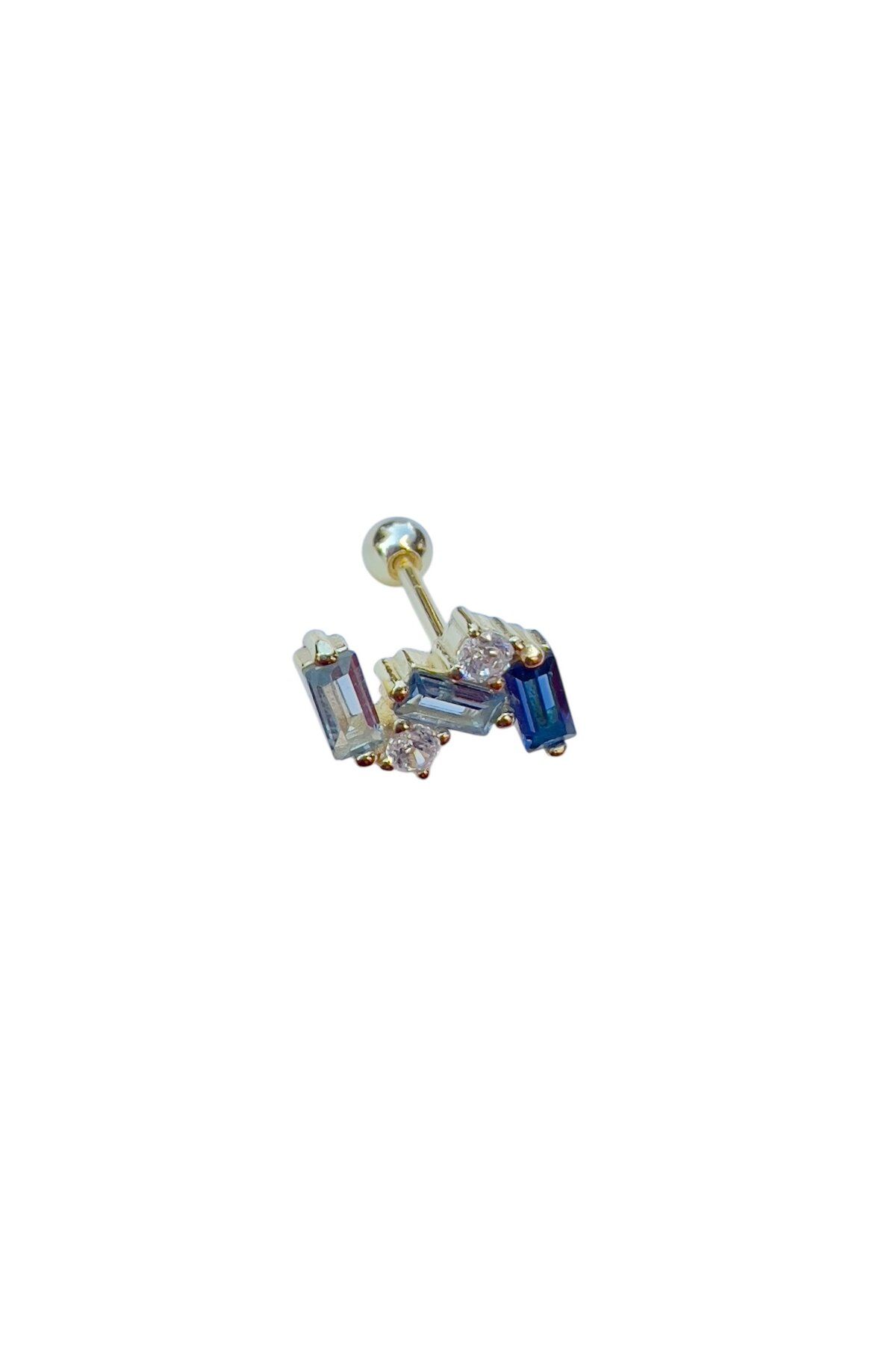 Defne Silver Mavi Taşlı Gümüş Piercing
