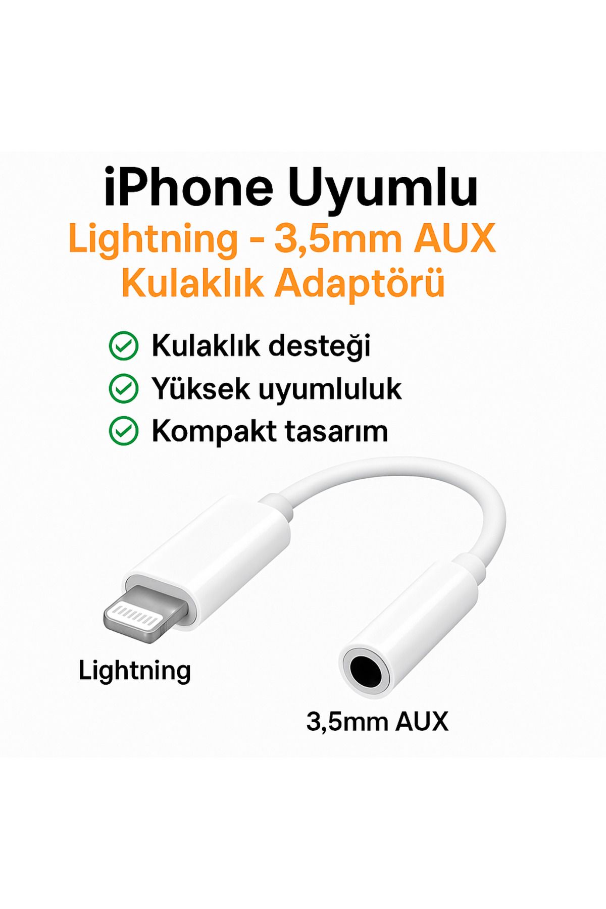 electroawm İPhone Uyumlu Lightning - 3.5mm Aux Kulaklık Dönüştürücü Adaptör