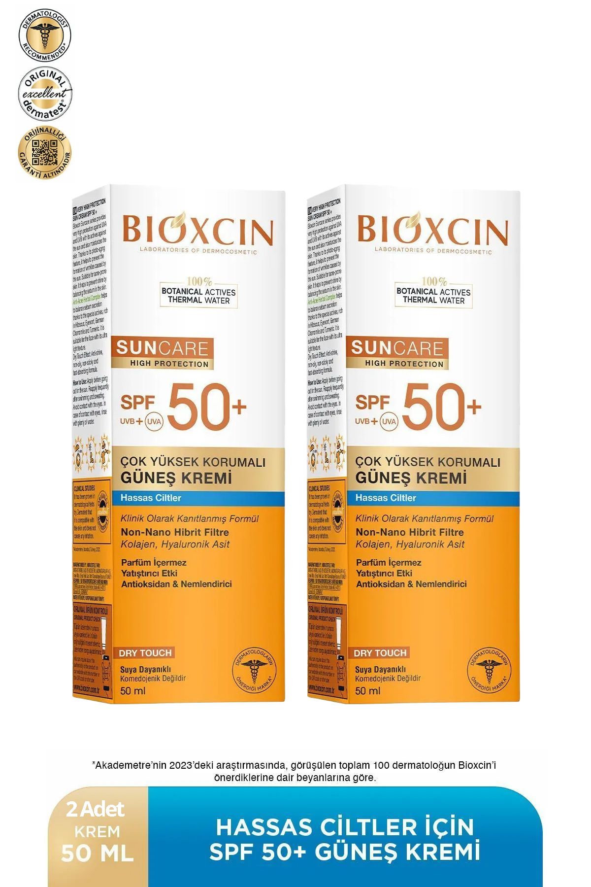 Bioxcin Sun Care Hassas Ciltler İçin Çok Yüksek Korumalı Güneş Kremi 50 SPF 50 Ml 2 adet