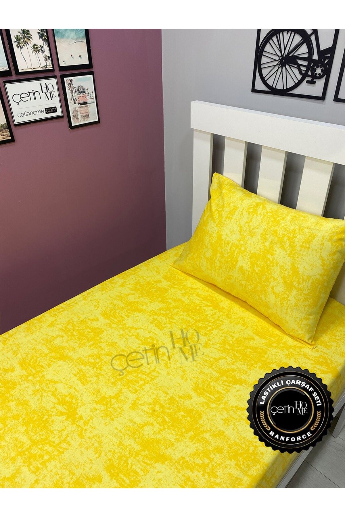 Çetinhome-Fabric Elastic Sheet Set Single Size 3 Size Shadow Yellow 5