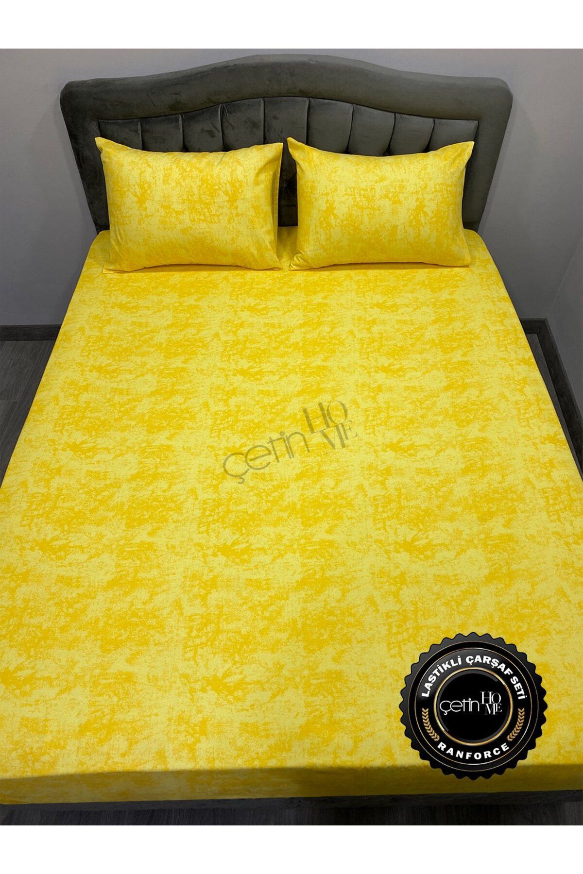 Çetinhome-Fabric Elastic Sheet Set Double and King Size Shadow Yellow 7