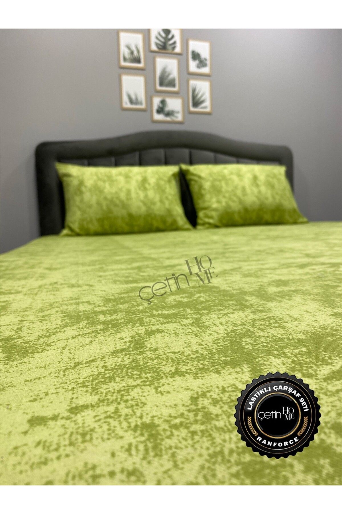 Çetinhome-Fabric Elastic Sheet Set Double and King Size Shadow Green 6