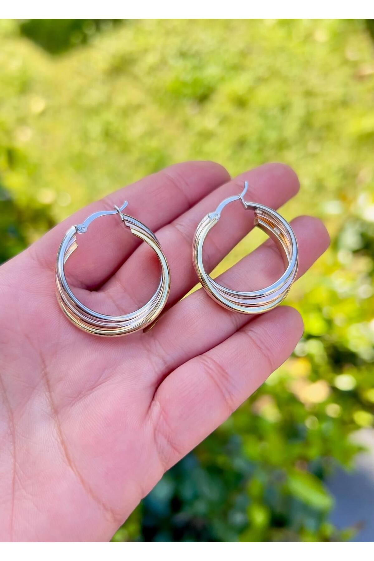 Defne Silver Çift Renkli Halka Küpe Çap:3 cm