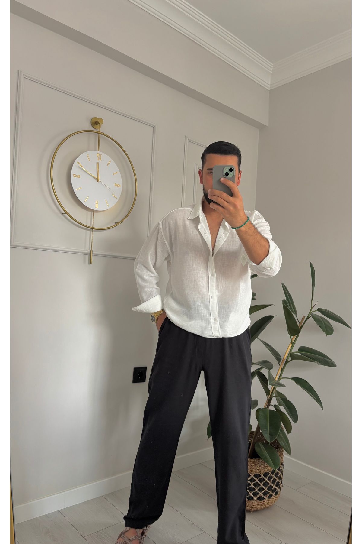 ONUR ERBİL MODA Erkek Beyaz Keten Gömlek