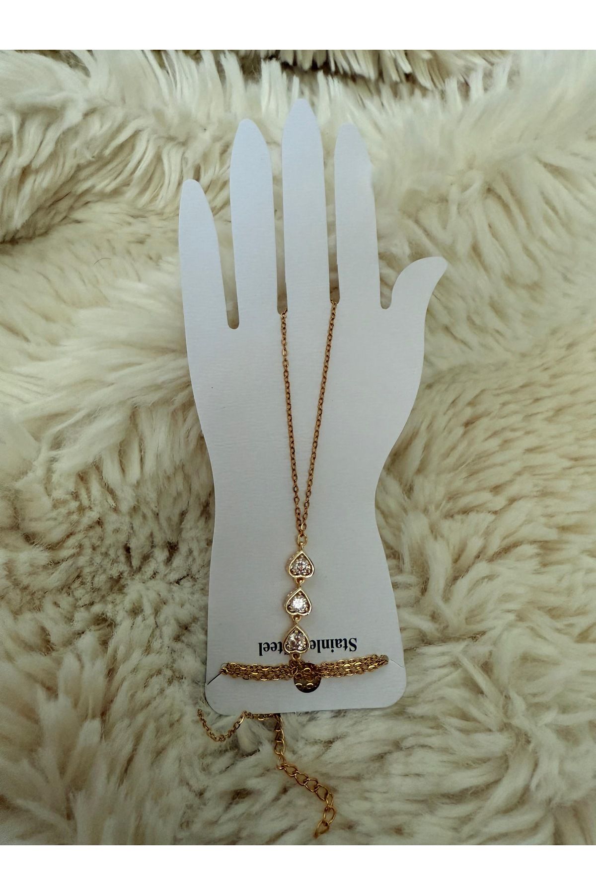 ANGELSS JEWELLERY Zirkon Taşlı Gold Kalp Model Şahmeran Bileklik (İnce Zincir Gold Taşlı Şahmeran Bileklik)